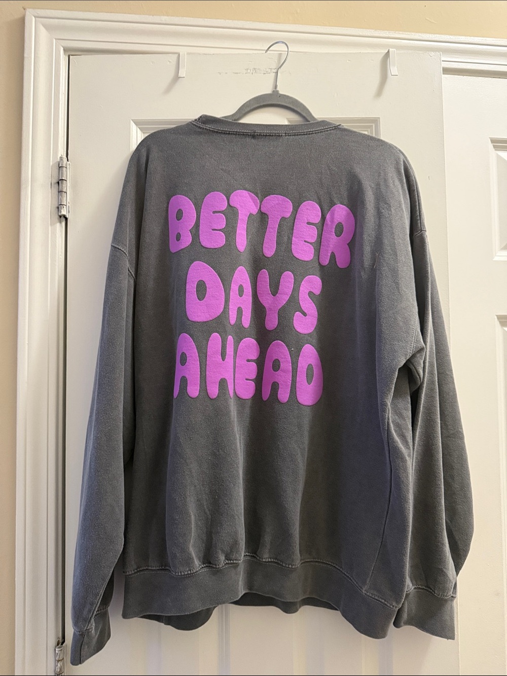 PrettyLittleThing Gray Crewneck Sweatshirt with Pink 'Better Days Ahead' Print